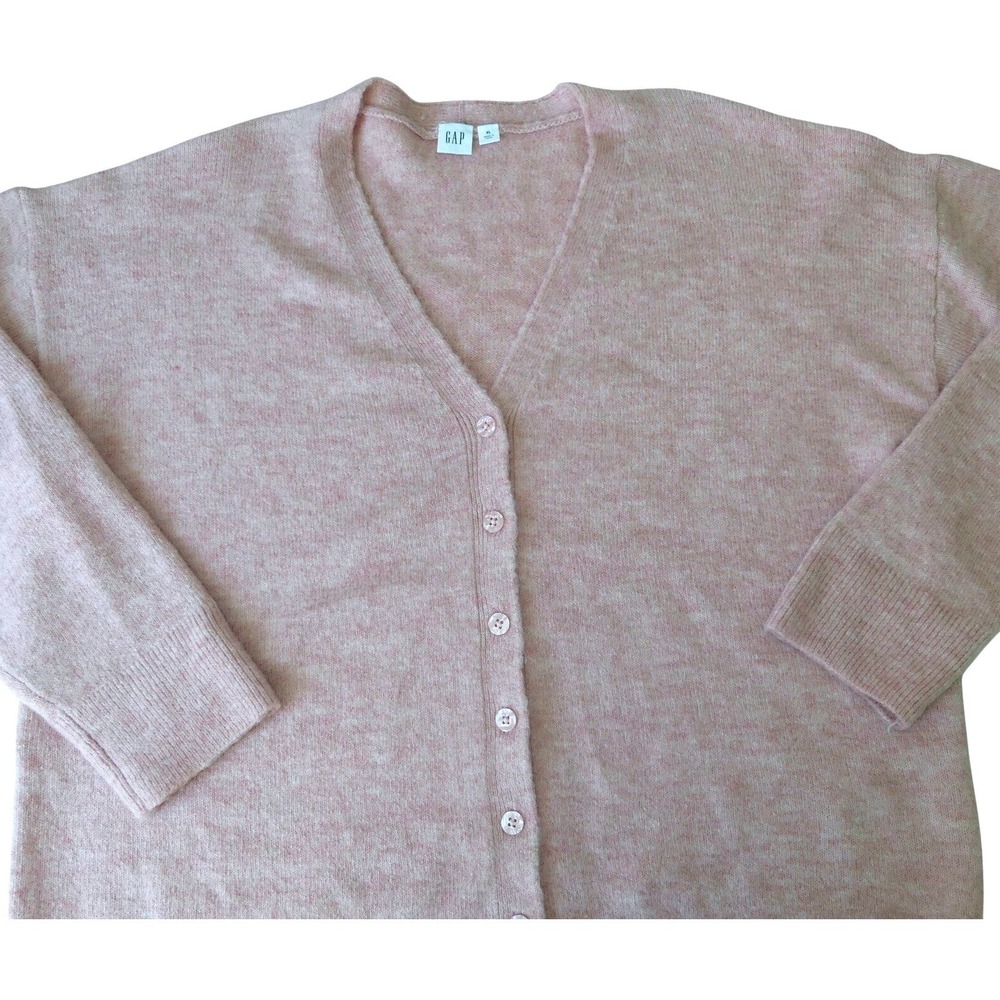 GAP ForeverCozy VN Cardigan Pink Dust Heathered V-Neck Sweater XL Boxy Pastel